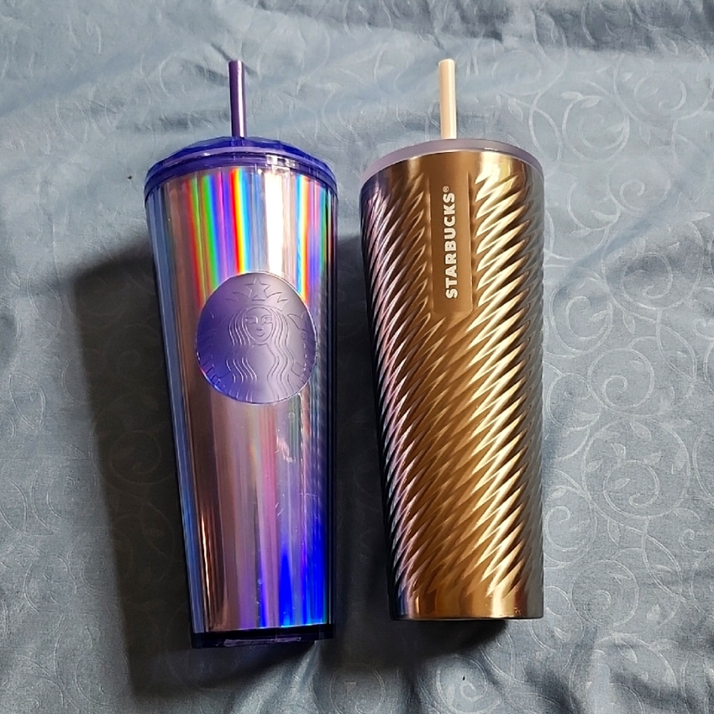 Starbucks Holographic and Metallic Gold Tumblers